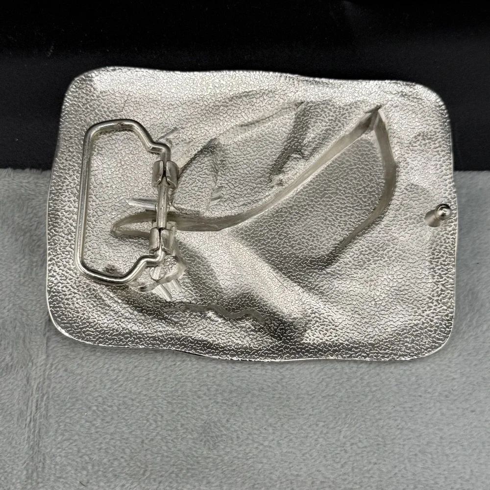 Vintage‎ Buckle Silver Tone Eagle Hawk Enamel Patriotic